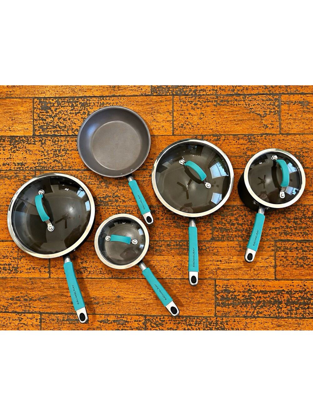 Rachael Ray Hard-Anodized Nonstick Cookware Set, Dishwasher Safe, 5-Pc Blue